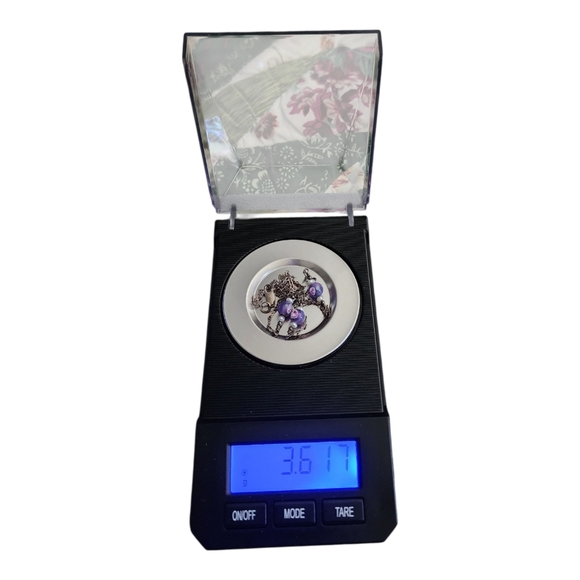 925 Sterling Silver 15" Necklace With Amethyst Floral/Rose Beads W/ Seed Pearls - Picture 2 of 5